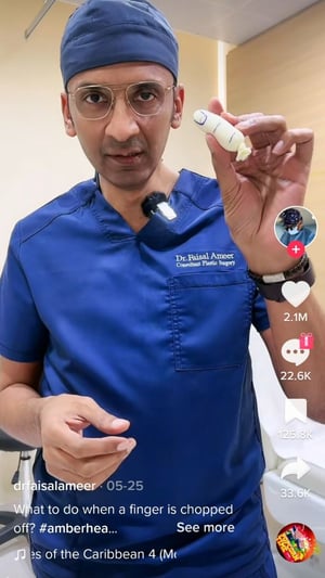 Doctor Faisal Ameer, consultant plastic surgeon, TikTok video on what to do when a finger gets chopped off