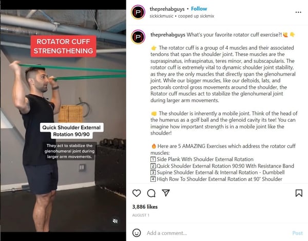 The Prehab Guys use Instagram Reels to educate their audience on how to do exercises to eliminate pain