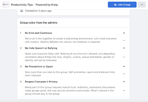 Productivity tips powered by Krisp Facebook Group