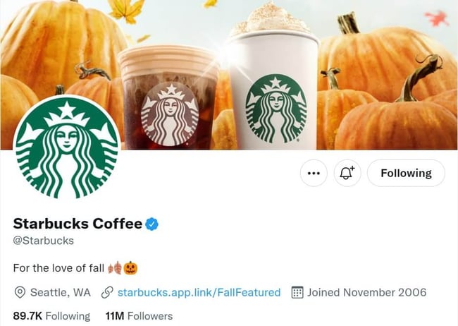 Starbucks Twitter header and bio