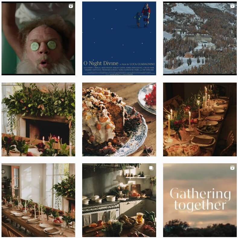 Zara Home uses their Instagram account to decorate their feed with photos that are on brand but also show off the evergreen themes of holiday season.