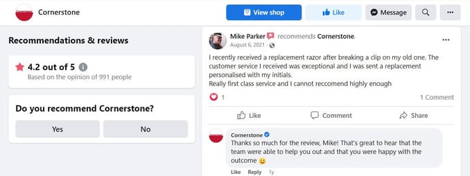 Facebook review - Cornerstone