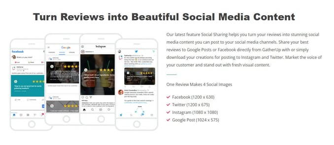 Turn reviews into beautiful social media content with Social Sharing feature by Gather Up