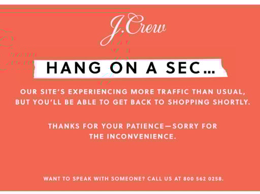 An example of an error message about the crash of website due to huge influx of traffic during Black Friday sales.