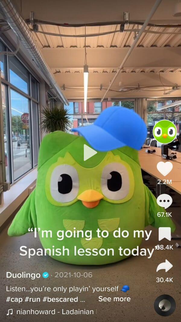 A screenshot of Duolingo's CAP TikTok video