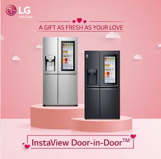 A screenshot of LG's Valentine's Day Facebook posts that promotes refrigerators in a romantic way accompanies with a tagline: A gift as fresh as your love.