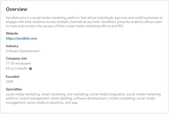 linkedin-profiles-and-pages-examples-sendible-company-page-about-us-overview