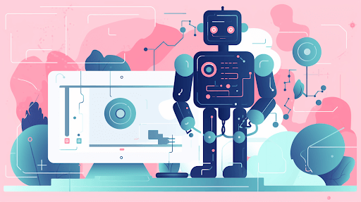 ai-for-social-media-posts-midjourney-robot-with-a-screen-in-the-back