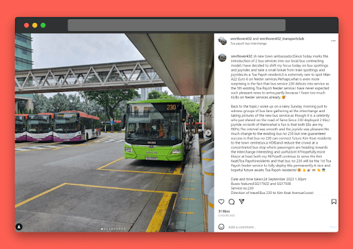 An example of an Instagram collaborative post for a bus launch