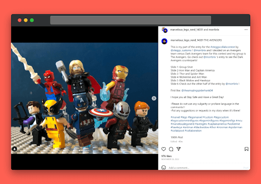 A screenshot of an Instagram Lego collab post