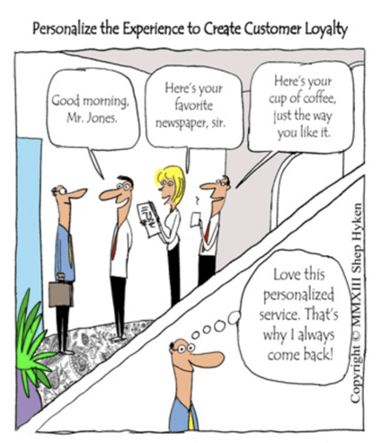 Cartoon on personalized customer service experiences