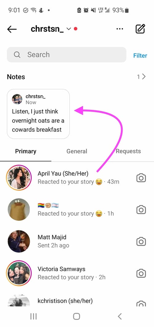 how to use instagram notes example of notes