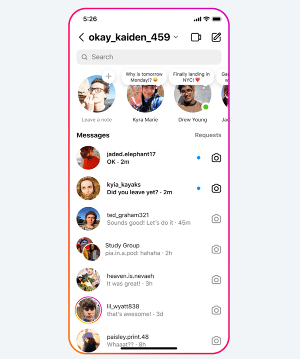 instagram notes example