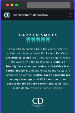 example of brand advocate for cosmetic dentist