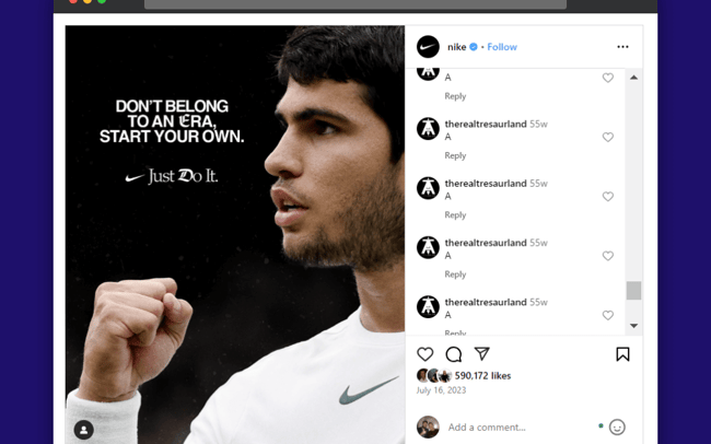 Nike uses inspirational and highly shareable slogans as well as the trademark, Just Do It