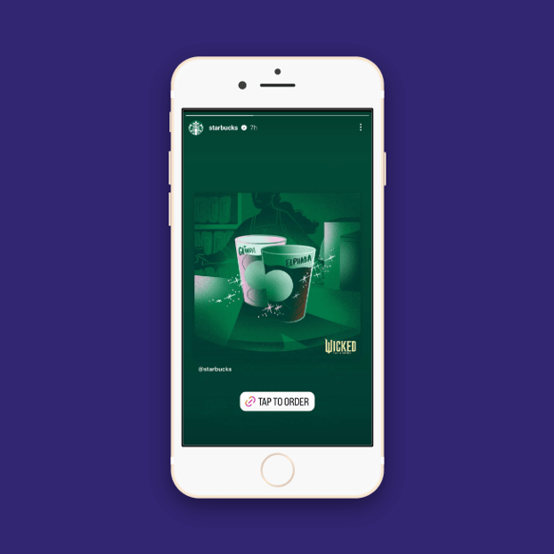 Starbucks often uses stories with links, making it easier for users to visit their store or view their posts