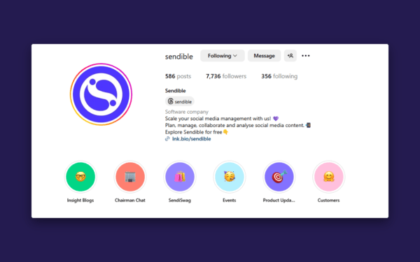 Instagram bio Sendible screenshot