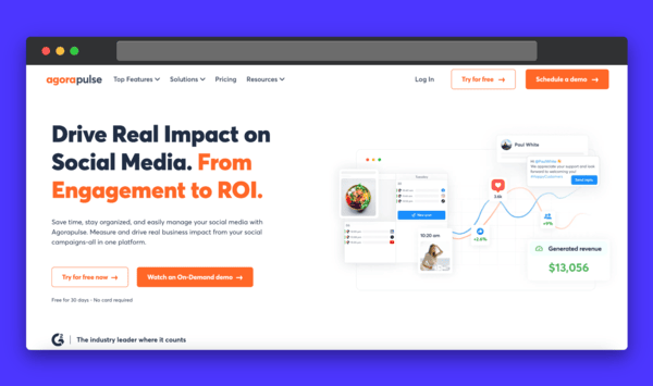 screenshot of Agorapulse’s homepage