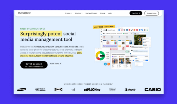 Best Social Media Management Tools for Agencies screenshot of statusbrew homepage