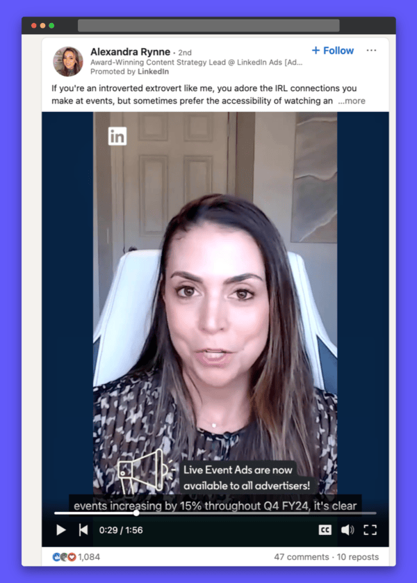 example of a captioned video on LinkedIn