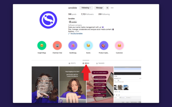 Sendible Reels page screenshot