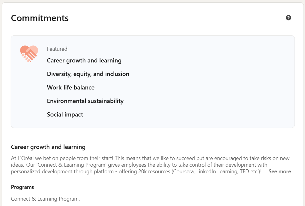 linkedin-company-page-best-practices-loreal-commitments