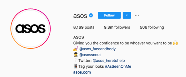 how to write a social media bio for your business asos example