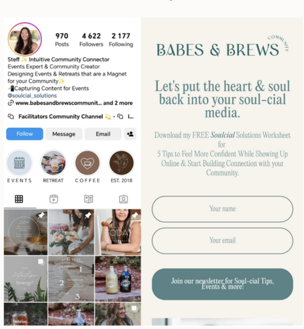 how to write a social media bio for your business babes and brews example