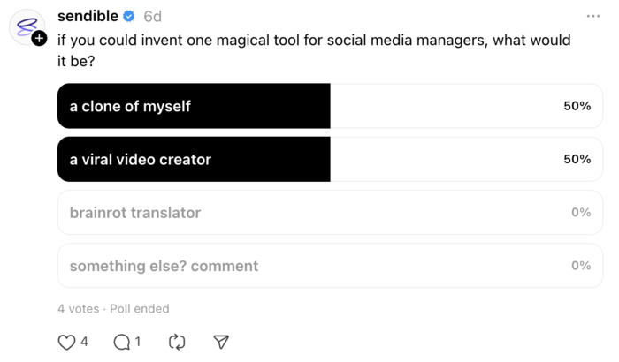 Example of a poll on Threads by Sendible