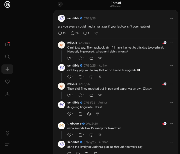 threads vs x sendible profile and thread