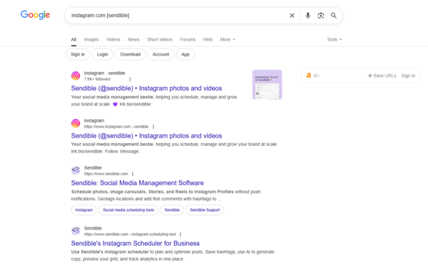 google search operator example for instagram screenshot
