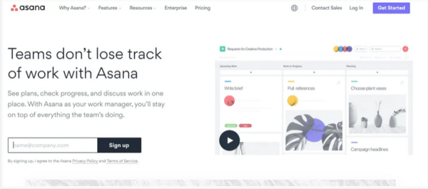 asana project management tool screenshot