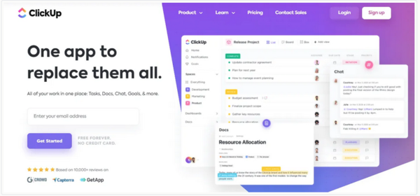 clickup content planning tool homepage screenshot