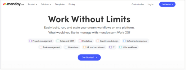 monday project management tool screenshot of homepage