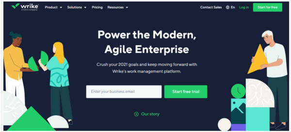 wrike project management tool homepage screenshot