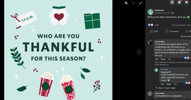 7 Ideas for Thanksgiving Social Media Posts That Boost Engagement and Sales starbucks Thanksgiving example