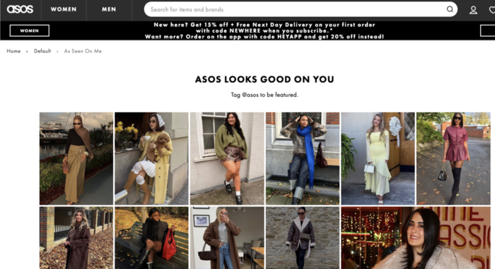 How to Repost a Story on Instagram asos homepage screenshot