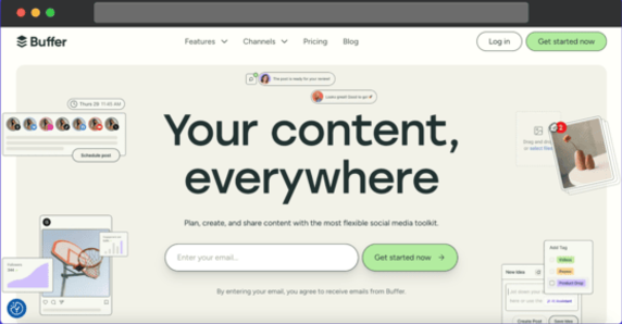 best social media management tools for car dealerships buffer homepage screenshot