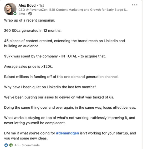 linkedin post ideas alex boyd ceo screenshot