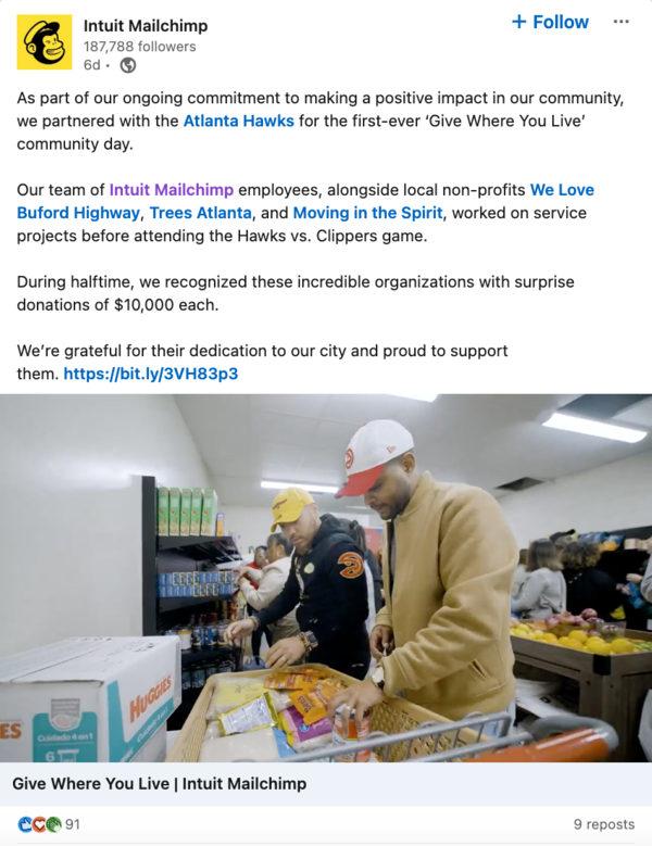 mailchimp linkedin post screenshot