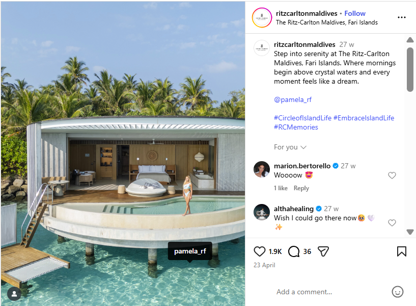 The Ritz-Carlton shares a photo of a high-profile guest on Instagram