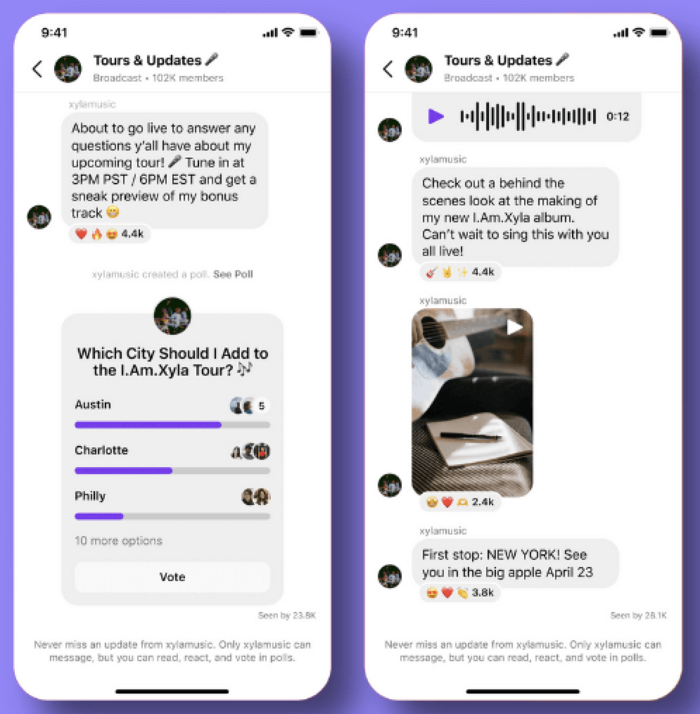 How to Create and Use Instagram Broadcast Channels tour and updates screenshots example