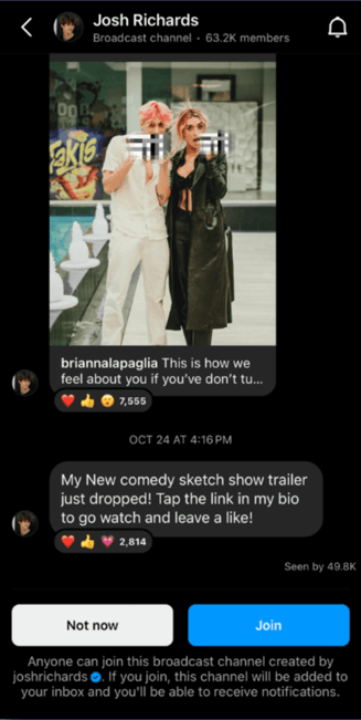 How to Create and Use Instagram Broadcast Channels Josh Richards broadcast channel example screenshot