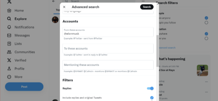 Twitter (X) advanced search accounts filter screenshot