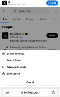 Twitter (X) advanced search marketing keyword search screenshot