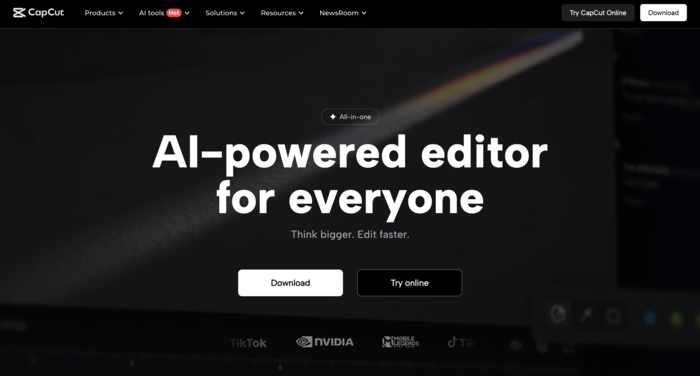 tiktok video editors capcut homepage screenshot