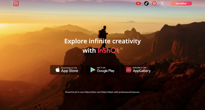 tiktok video editors inshot homepage screenshot