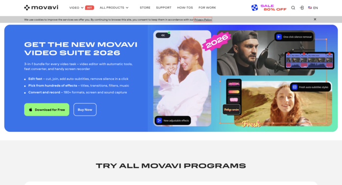 tiktok video editors movavi homepage screenshot