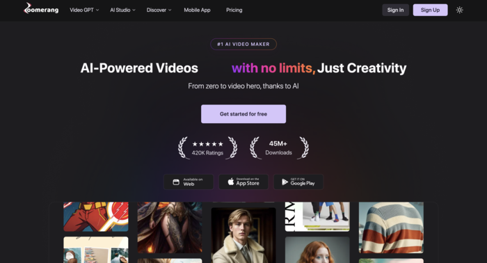 tiktok video editors zoomerang homepage screenshot