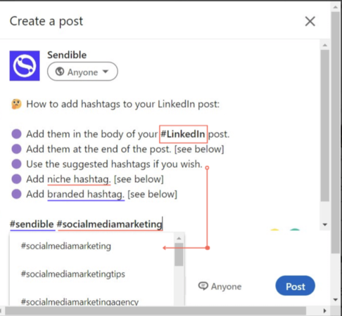 linkedin hashtags create a post #linkedin